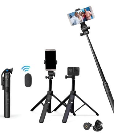 DIGITEK® (DTR-525 SS) 160 CM Long Tripod Selfie Stick with Wireless Remote, Aluminum Rod with 3 Legs Base, 360° Head, GoPro Adapter, 7 Section Adjustment - Compatible with Phones & Action Cameras