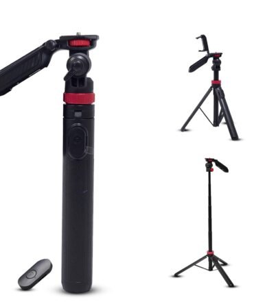 Digitek (DTR 565 SS) Tripod Selfie Stick with Wireless Remote, 360° Rotation, 7-Section Aluminum Rod, 1450mm Max Height, 3kg Load, GoPro Adapter – Compatible with Phone & Action Cameras