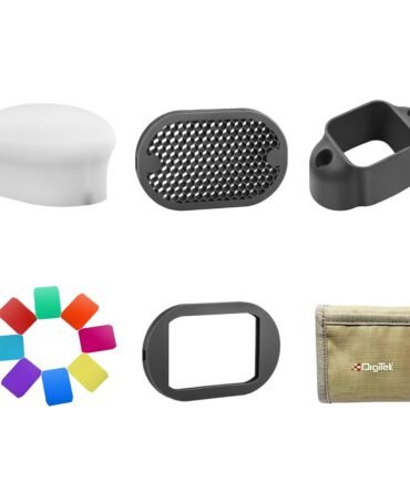 DIGITEK DFB-002 Professional Speedlight Flash Bot & Modifier Kit with Diffuser, Sphere, Grid, Grip, Gel Mount, 8 Creative Gels & Wallet – Photography Lighting Accessory, Magmod Alternative