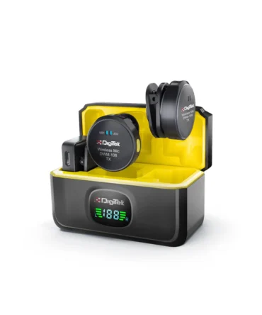 Digitek® DWM-108 2-in-1 Wireless Microphone System, 360° Sound Capture, 50m Range, 10Hr Battery, Noise Cancellation, for DSLR, Android, iOS, Laptops, Perfect for Vlogging, Interviews & Video Shoots