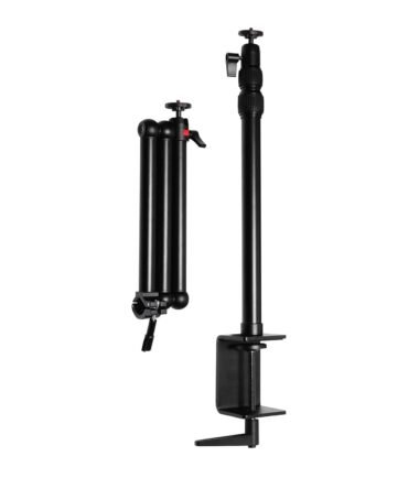 DIGITEK® (DTMHA-001) Table Mount with Auxiliary Holding Arm Stand, 3 Section Adjustment, Overhead Height Adjustable Stand Mount with Phone Holder, 360° Ball Head for Cameras, Phone, LED Light & More.