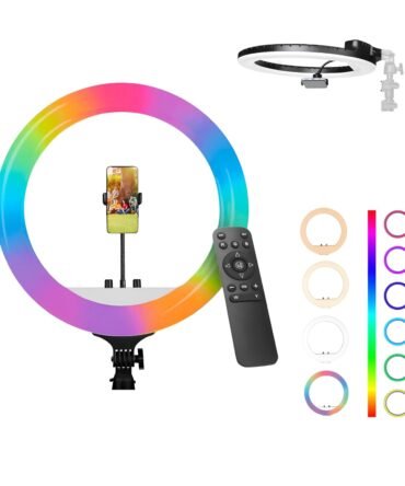 DIGITEK® (DRL-18 RGB) 18 Inch Multi-Color LED Ring Light with Remote Control & Smartphone Holder - A