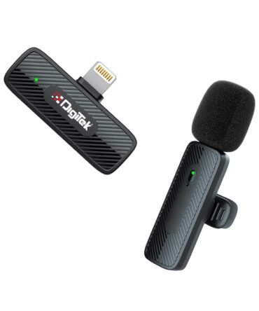 Digitek® (DWM-007 PRO Wireless Microphone & Receiver with Lightning Connector, 2.4GHz Frequency, 4Hr Battery, 20m Range, Compatible with iPhone & iPad, for Voice Recording, Interview & Live Streaming