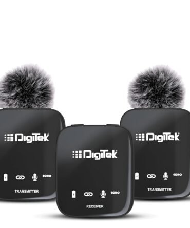 Digitek® DWM 101 Wireless Microphone System with ANC Noise Reduction, 360° Sound Capture, 100M Range, Upto 12 Hrs Working Time, for DSLR Camera, Android & iOS Smartphones, Seamless Audio Recording