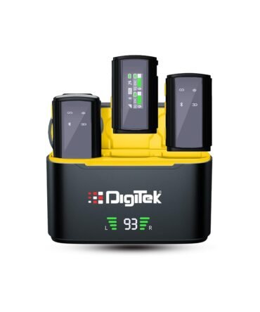 Digitek® DWM-107 2-in-1 Wireless Microphone with TFT Card Recording & 360° Sound Capture, 60m Range, 2.4 GHz RF, 9Hrs Run Time, Noise Cancellation, Plug & Play, Compatible with Android, iOS, DSLR