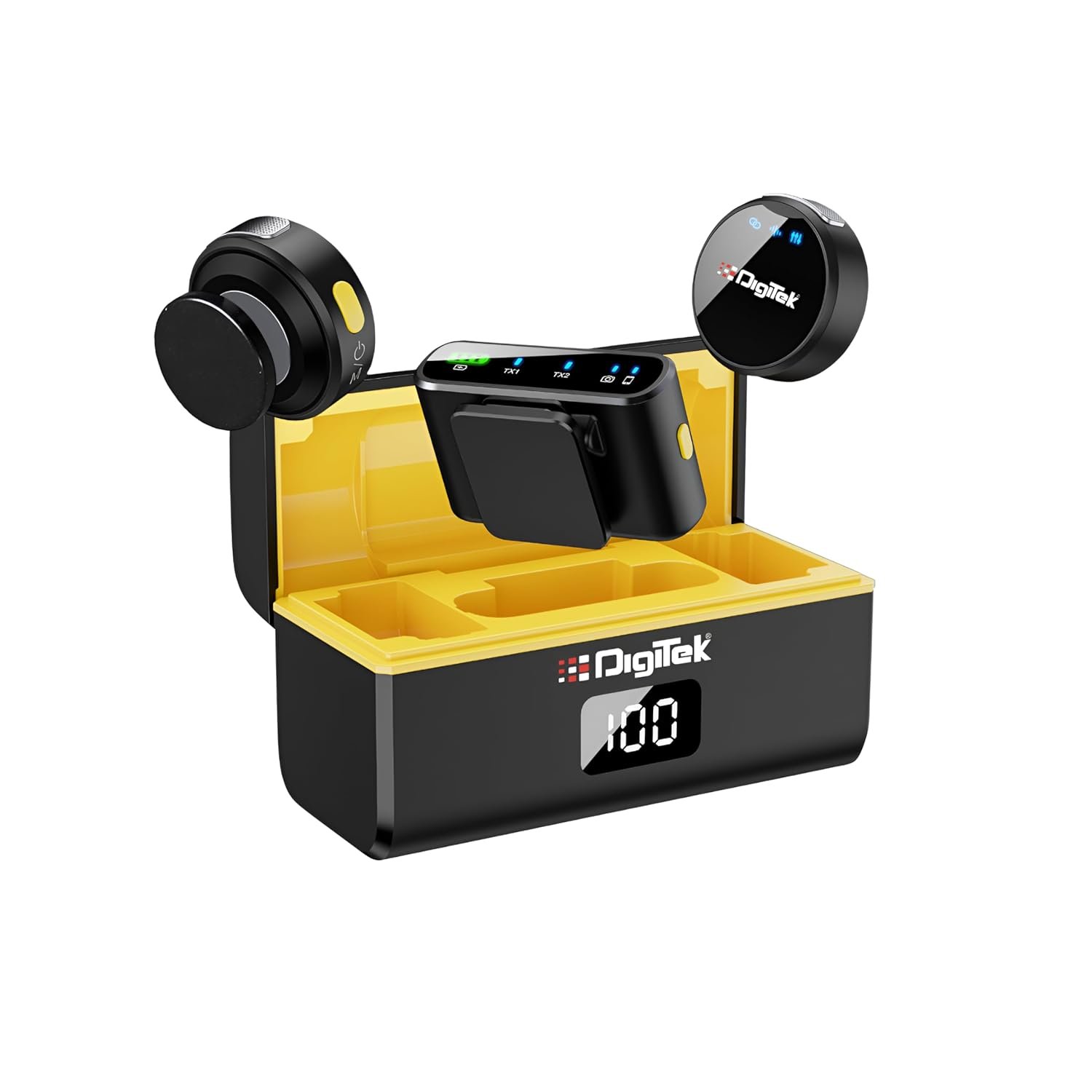 DIGITEK® DWM-116 2-in-1 Wireless Microphone, 2.4GHz, Magnetic Collar Clip, 360° Sound Capture, 40m Range, 6Hr Battery, Type C-to-C & C to LTC, DSLR, iOS & Android Compatible, for Interviews & Vlogging