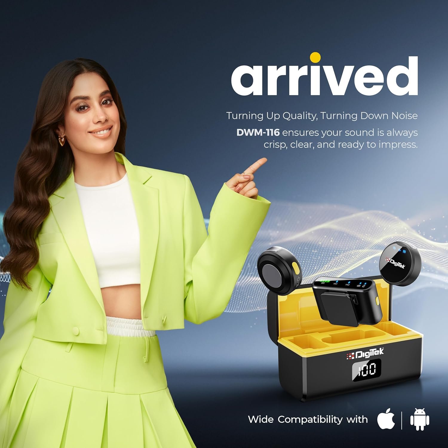 DIGITEK® DWM-116 2-in-1 Wireless Microphone, 2.4GHz, Magnetic Collar Clip, 360° Sound Capture, 40m Range, 6Hr Battery, Type C-to-C & C to LTC, DSLR, iOS & Android Compatible, for Interviews & Vlogging