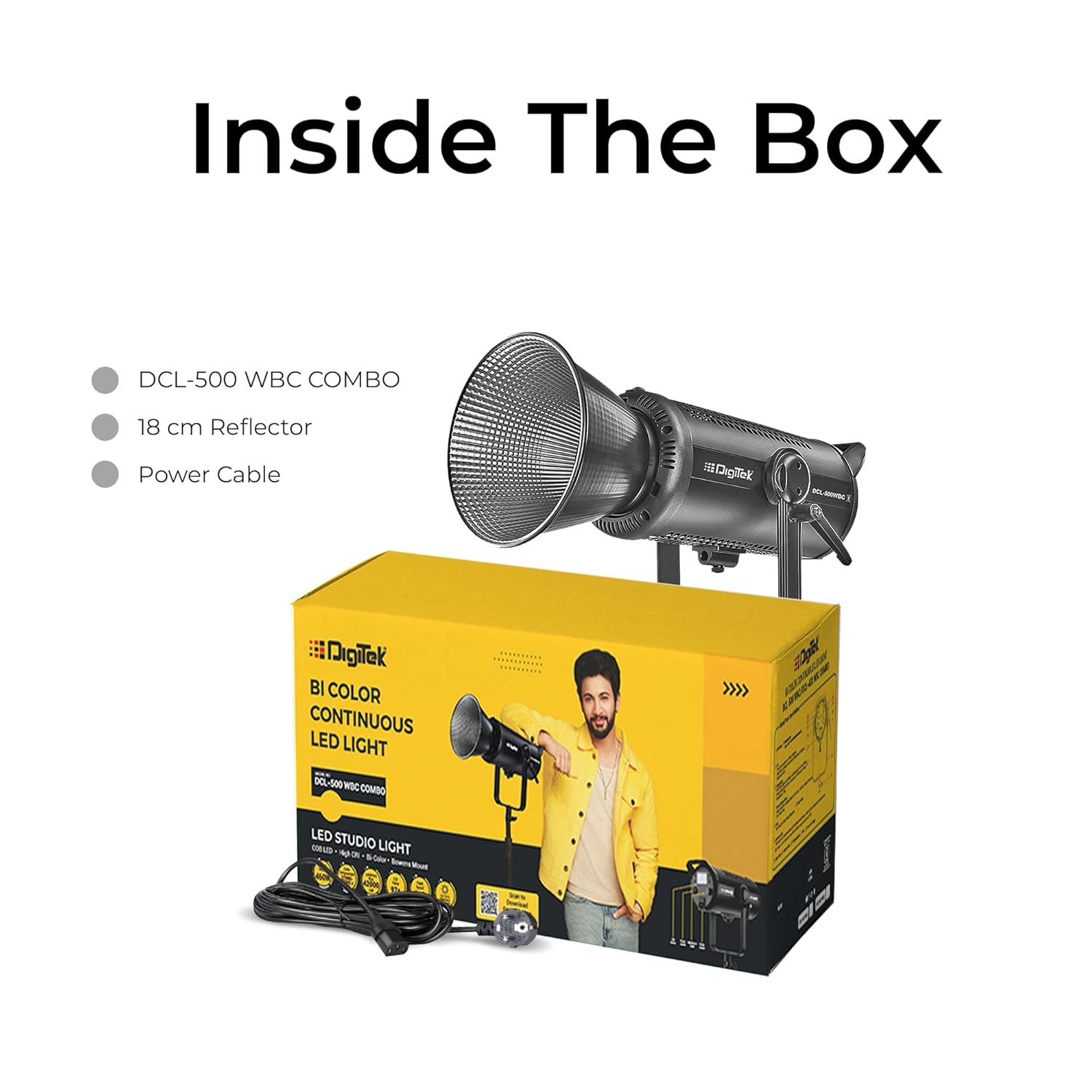 Digitek® (DCL-500 WBC) 460W Bi-Color Continuous LED Video Light with 18cm Reflector, 2700K-6500K Color Temp, 42000 LM, Flash Speed 1-9s, 12 Special FX Effects, App Control, Ideal Studio Lighting