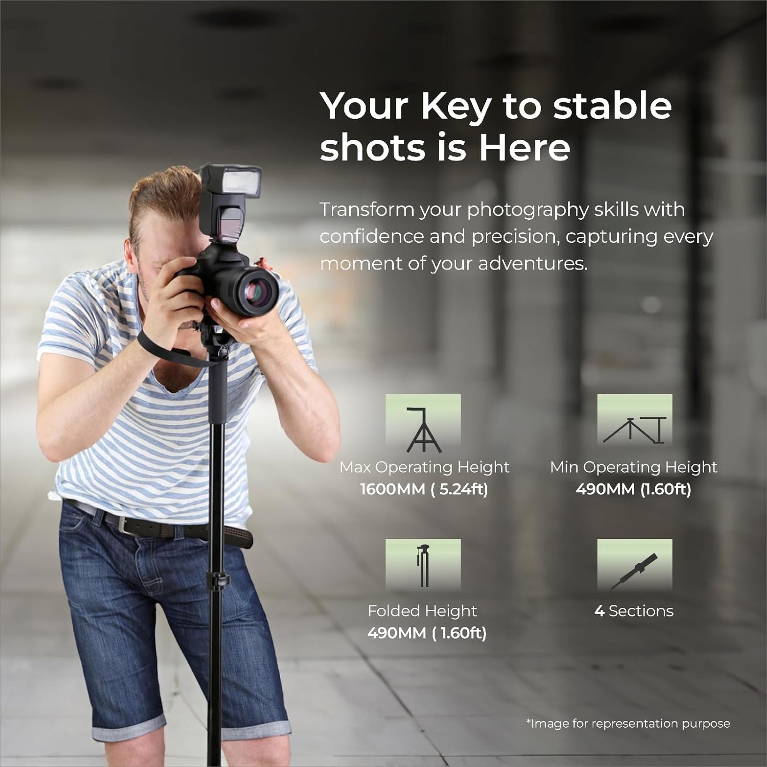 Digitek (DMP-55) Professional Monopod with Easy Flip Lock and Rounded Rubber Grip, Dual Screw Mount - Supports 4 Kgs - Compatible with Camcorder & Camera (Carry Bag Included)