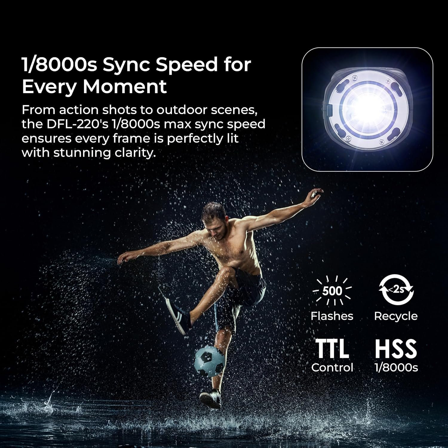 Digitek (DFL 220) Handheld TTL Flash Speedlite, 2s Recycle Time, 5600K Color Temp, 1/18000s High-Speed Sync, 32 Channels, 9 Stop Power Range, TTL/Manual/Multi Modes, Lighting for Indoor/Outdoor Shoots