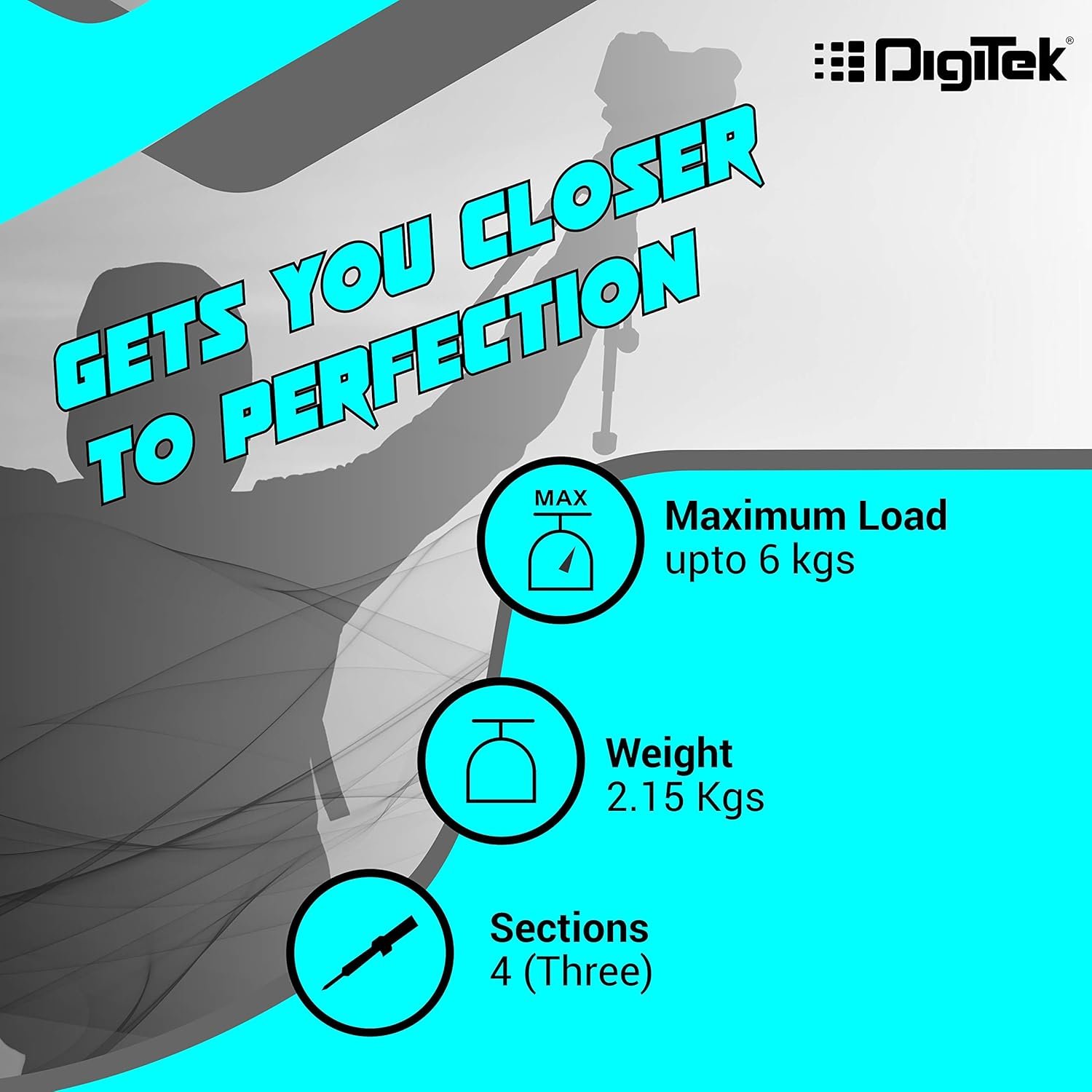 Digitek (DTR 690 VD PRO) (208 cm) Lightweight Tripod (Maximum Load up to 3kgs), 6.85 Feet Tall Digital SLR & Video Cameras, Made Aluminium Material