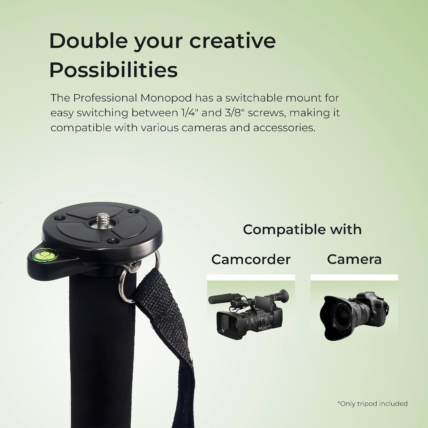 Digitek (DMP-55) Professional Monopod with Easy Flip Lock and Rounded Rubber Grip, Dual Screw Mount - Supports 4 Kgs - Compatible with Camcorder & Camera (Carry Bag Included)