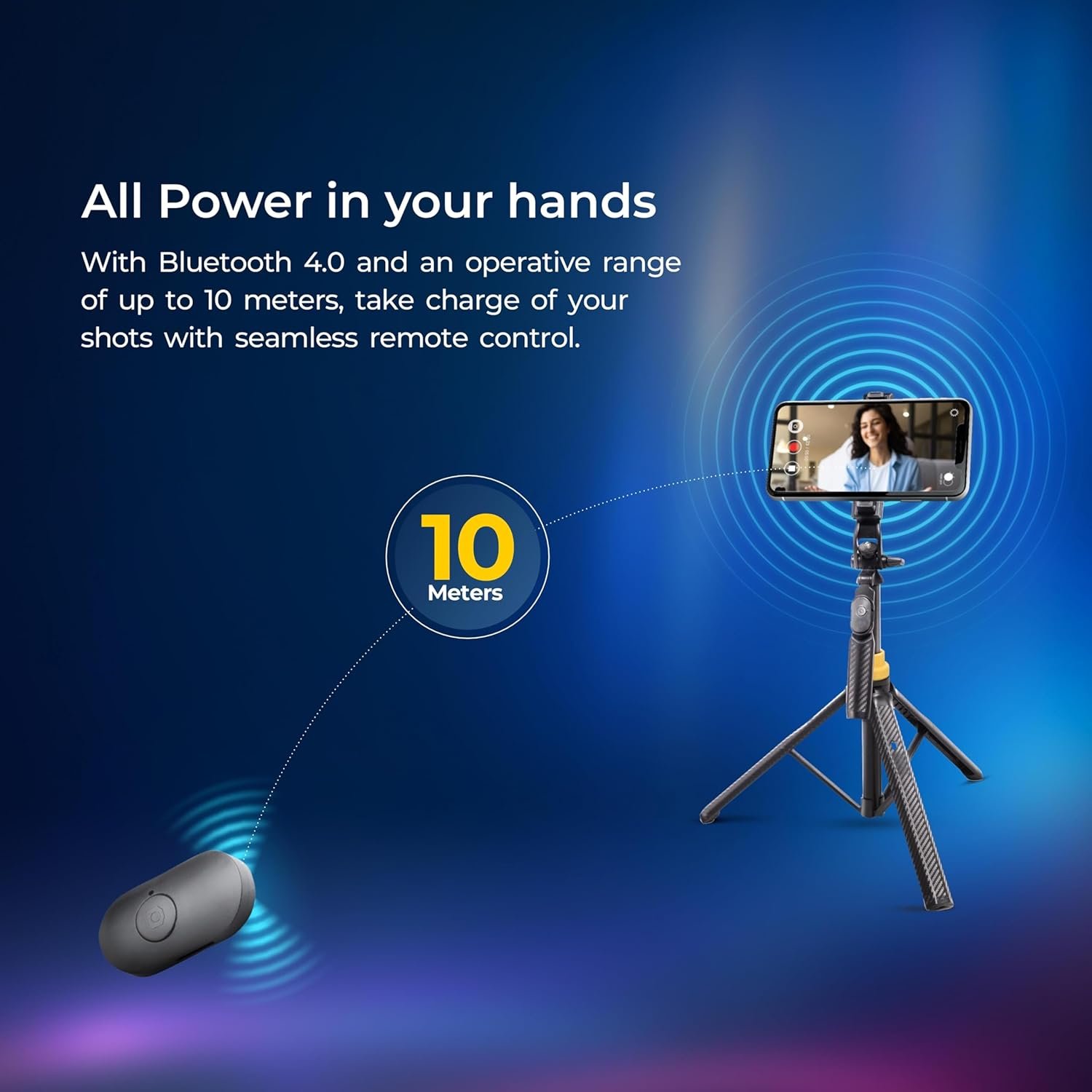 DIGITEK® (DTR-555 SS) 5.57ft Foldable Tripod Selfie Stick for Smartphones & Gopro Action Cameras, 360° Rotation, 3-Leg Base, 2Kg Load, 10m Wireless Remote, 7 Section Adjustable, for Selfie & Vloggers