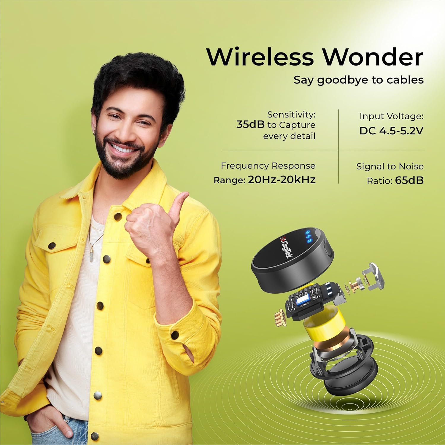 DIGITEK® DWM-115 2-in-1 Wireless Microphone, 2.4GHz, Magnetic Clip, Noise Reduction Lavalier Mic, 40m Range, 6Hr Battery, 360° Sound Capture for iOS & Android, Ideal Video Recording, Vlogging, Youtube