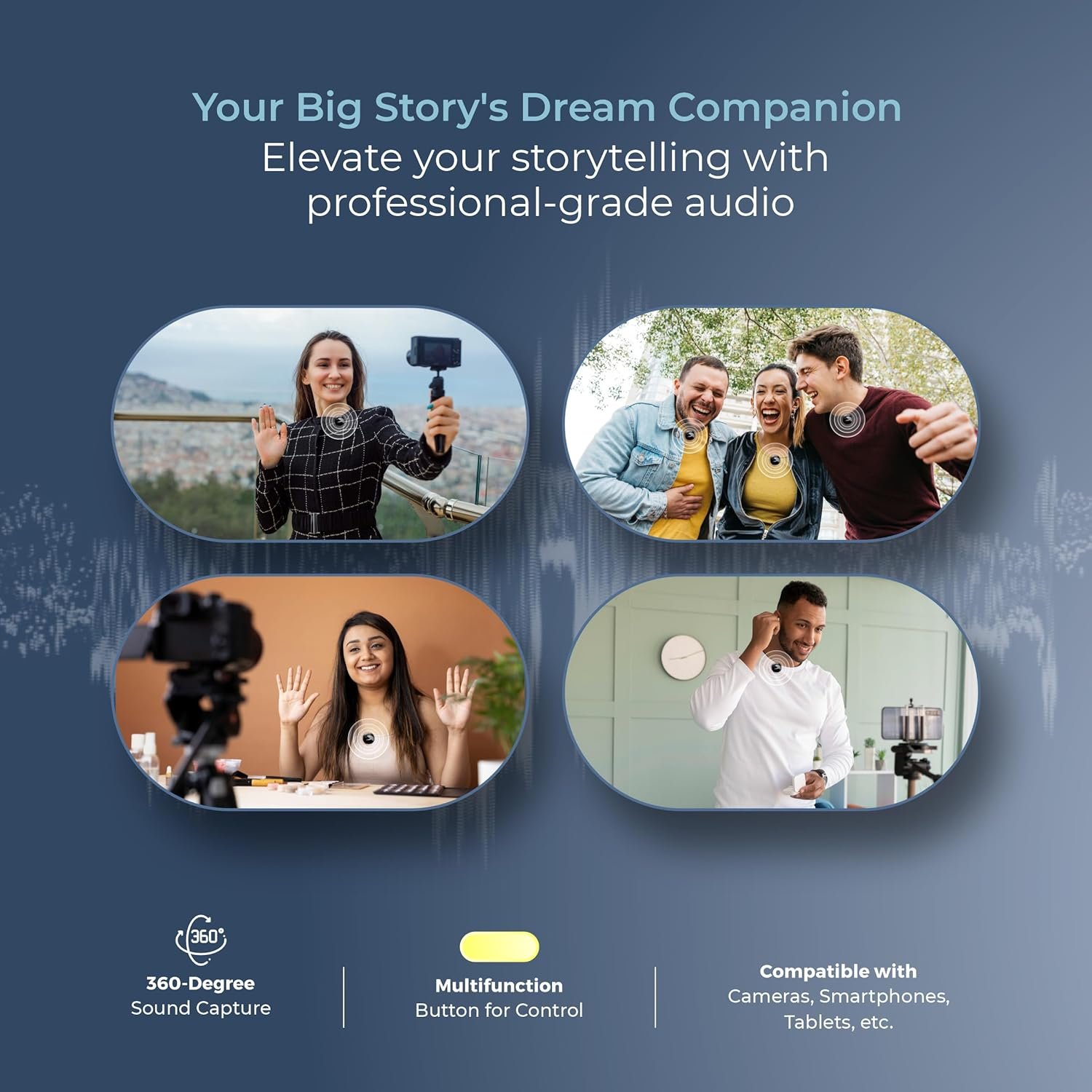 DIGITEK® DWM-116 2-in-1 Wireless Microphone, 2.4GHz, Magnetic Collar Clip, 360° Sound Capture, 40m Range, 6Hr Battery, Type C-to-C & C to LTC, DSLR, iOS & Android Compatible, for Interviews & Vlogging