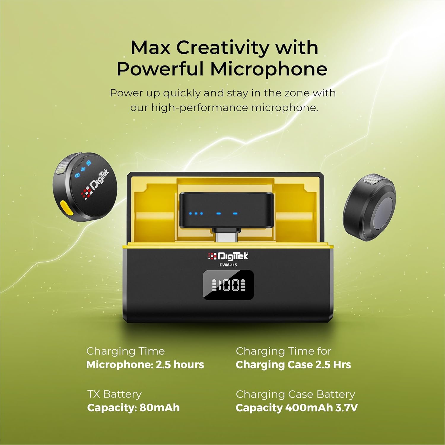 DIGITEK® DWM-115 2-in-1 Wireless Microphone, 2.4GHz, Magnetic Clip, Noise Reduction Lavalier Mic, 40m Range, 6Hr Battery, 360° Sound Capture for iOS & Android, Ideal Video Recording, Vlogging, Youtube