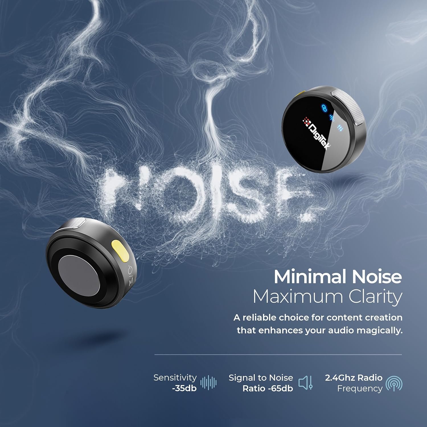 DIGITEK® DWM-116 2-in-1 Wireless Microphone, 2.4GHz, Magnetic Collar Clip, 360° Sound Capture, 40m Range, 6Hr Battery, Type C-to-C & C to LTC, DSLR, iOS & Android Compatible, for Interviews & Vlogging